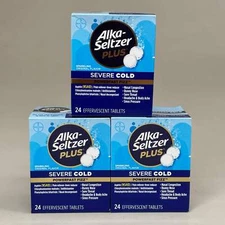 ALKA-SELTZER PLUS (3 PACK, 24 EACH) Severe Cold Powerfast Fizz Original BB 09/25