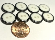 8 NOS Glossy White Plastic Gray Metal Rim Sew-through Buttons 16mm 5/8" 12648