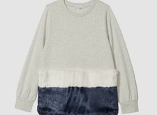 50 Crewcuts J.Crew Kid Girl Gray Faux Fur Long-Sleeve Pullover Sweater Size 8