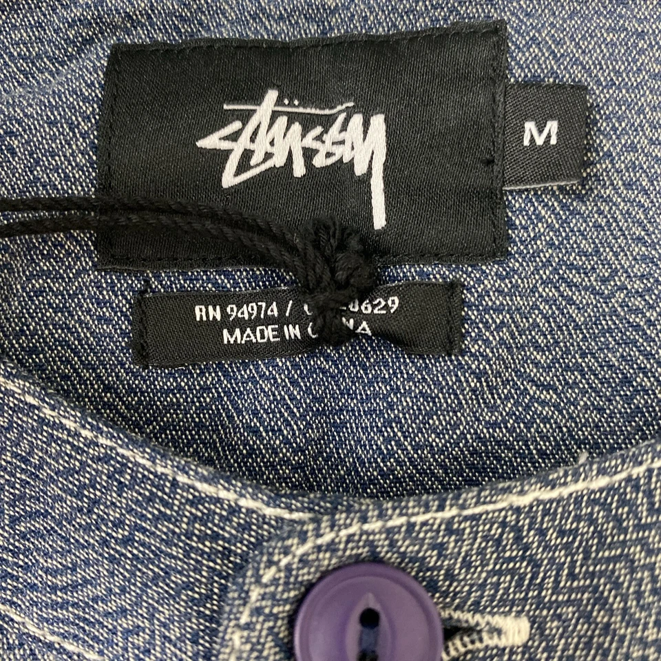 Camisa Stussy Pop Over Henley Azul Botón Algodón Bolsillo Para Hombre Talla Mediana ¡NUEVA CON ETIQUETAS! Foto 3 de 4