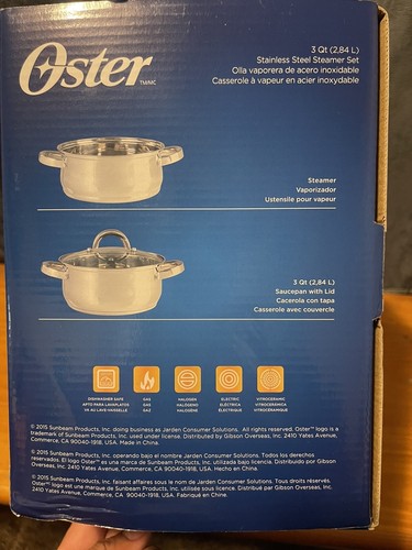 OSTER 3 Piece Stainless Steel Steamer Set- 3 Qt. NEW - Picture 3 of 7