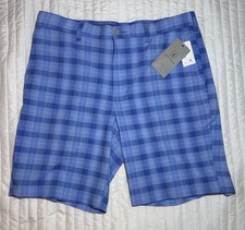 New PGA Tour Mens 34 Blue Plaid 9" Inseam Performance Stretch Golf Shorts NWT