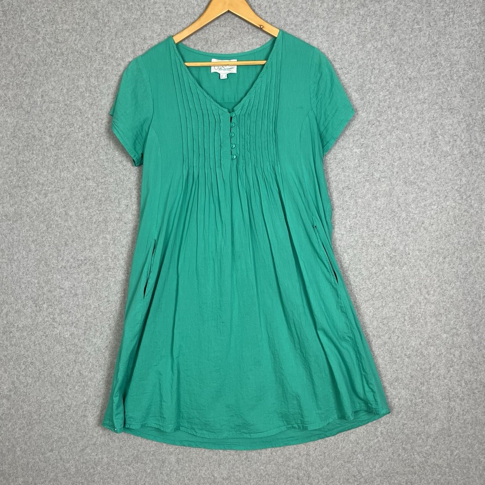 One Summer Dress Womens 12 M Green Shift Mini Short Cotton Pockets Holiday Boho