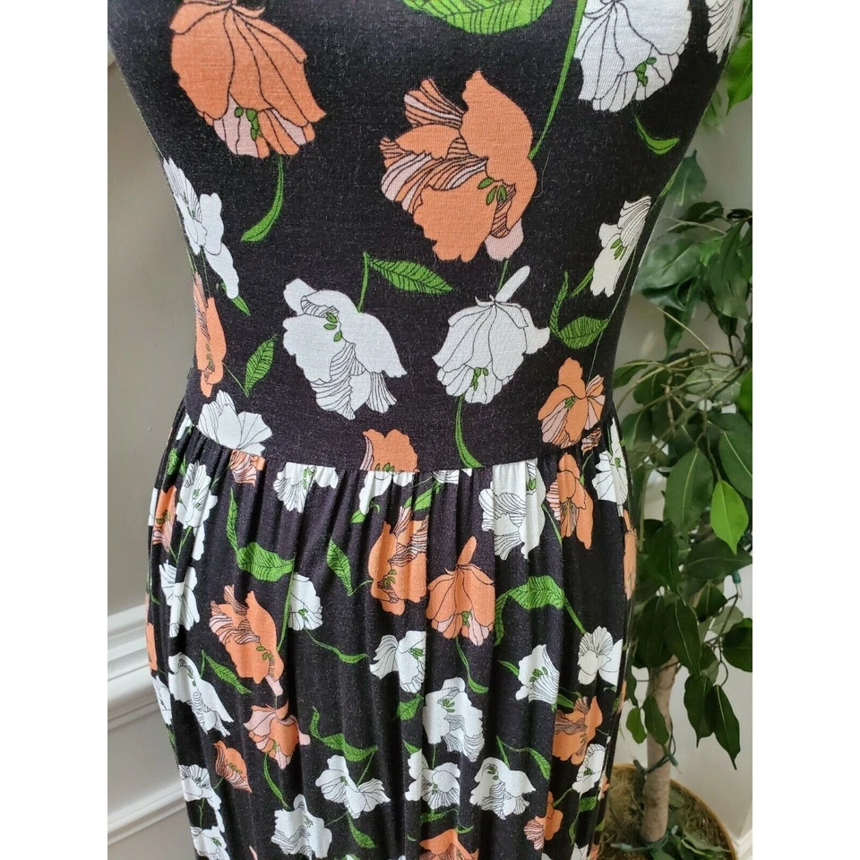 Maxi Vestido Flamingo Urbano Mujer Negro Floral Rayón Cuello Redondo Sin Mangas Talla L Foto 3 de 4