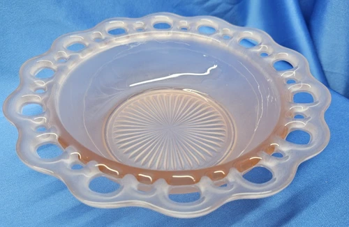 Vintage Pink Depression Glass Anchor Hocking Old Colony Open Lace Edge Bowl
