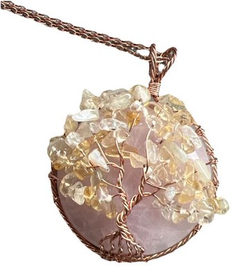 Rose Quartz Tree of Life Copper Wire Pendant