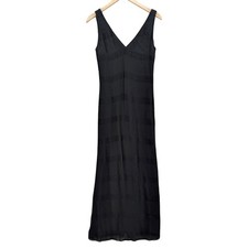 Vtg Tahari Maxi Cocktail Dress Solid Black Sleeveless V Neck Lined Size 4