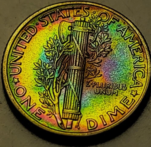 1940- MERCURY SILVER DIME. BRILLIANT UNC. INSANE VIBRANT TONER. 47