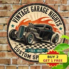 Rockabilly Hot Rod Vintage Style Round Metal Tin Sign Wall Decor 8x8