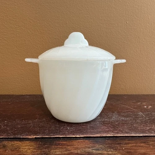 Vintage Fire King Milk Glass Covered Sugar Bowl Oven Ware USA Made