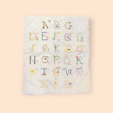 Sferra Baby Alphabet Embroidered Quilt Egyptian Cotton 33x39 Crib Nursery Throw