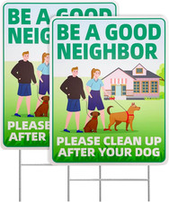Clean Up After Your Dog Signs 2Pcs 12"x9" With Metal H-Stakes Be A Good Neighbor