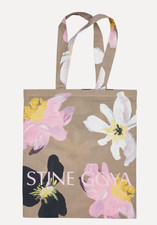 Authentic Stine Goya Pink Beige Black Wild Flowers Cotton Tote Bag 17 1/2 x 15"
