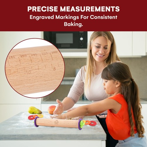 Rolling Pin with Thickness Rings - Adjustable Wooden Rolling Pin - Baking Ess... - Picture 6 of 6