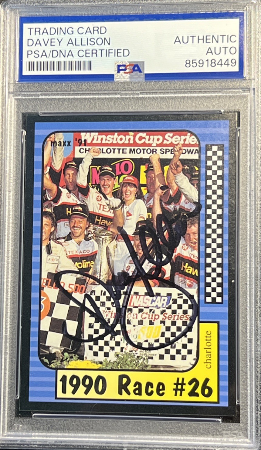 PSA DNA AUTO 1991 Maxx Racing DAVEY ALLISON Signed NASCAR Card 1990 Race #26 🔥