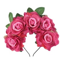 Colorful fuchsia rose flower headband, artificial floral crown headpiece