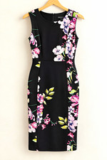 EnFocus M Sleeveless Floral Sheath Dress Knee Length