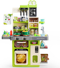 Kids Play Kitchen Set, Kitchen Toys with Realistic Sound  Light, Cooking Stove,