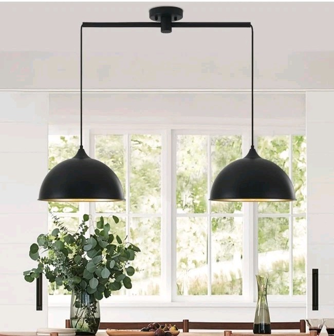Pendant Lights Kitchen Island, 2-Pack Dome Pendant Light Black and Gold Light...