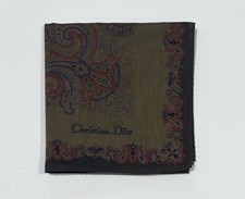 Handkerchief Man Christian Dior Paisley Brown GreenPocket Square Cotton 18  