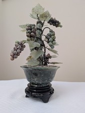 Vintage Chinese Hardstone Jade Tree Bonsai Sculpture - 9"