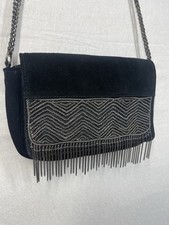 Savannah Miller Nine Black Suede Leather Chain Detailing Small Over Shoulder Bag