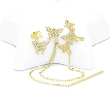 Gold Butterfly Dangling Chain Link Stud Earrings, Sku LK851