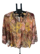 Anthropologie Fig And Flower Women's Sheer Paisley Top Small Boho Peasant Hippie
