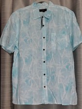 Margaritaville Blue Glass Tropical Palm Tree Print Men's Button Up Dress Shirt L