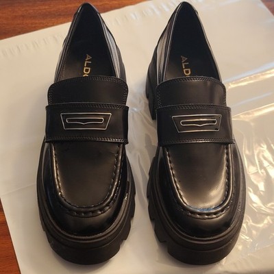 ALDO Chunky Sole Loafer Flats Black Metal Trim Slip On Women's Shoes