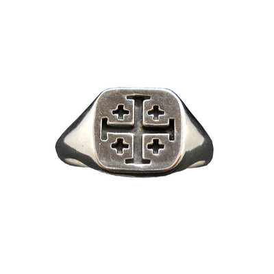 Handmade 925 Silver Mens Jerusalem Cross Ring 12mm Size 49-75