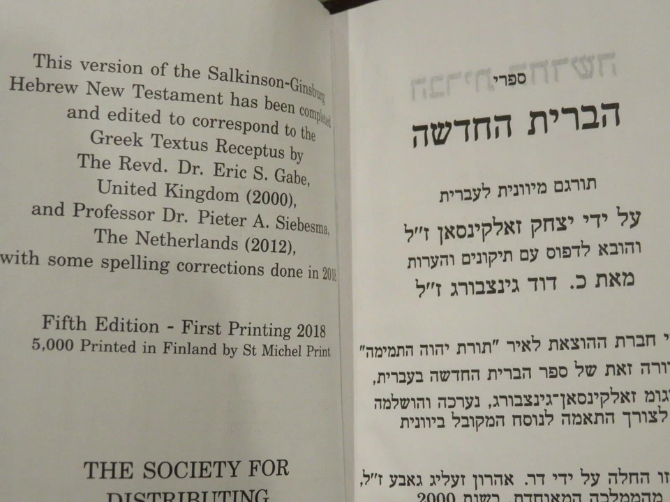 IL NUOVO TESTAMENTO IN EBRAICO Salkinson Ginsburg Vangeli ebraici Lettere Paolo - Immagine 2 di 4