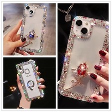 Rose Women/Girl 3D Bling Sparkle Rhinestone Back Phone Case For iPhone/Samsung