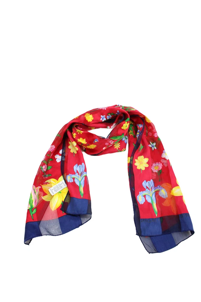 Adrienne Vittadini Womens Silk Floral Print Scarf Red Size 52" X 11" - Image 4 of 4