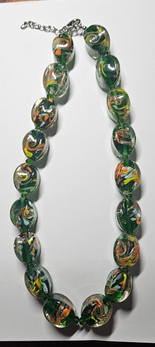 Vintage Chunky Unsigned Murano Venetian Art Glass Bead Necklace 21-23.5"