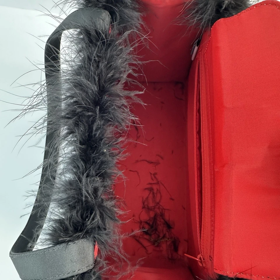 Bolso Cartera Navidad Papá Noel Adornado Plumas Negras Cuentas Árbol Festivo Foto 4 de 4