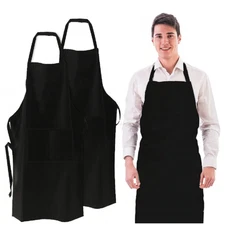 2 Pack Waterproof Chef Apron Black Catering Cooking, Kitchen Butcher with Pocket