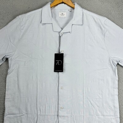 7 Diamonds Jacquard Caspian Camp Shirt Adult 2XL Blue Button Up Stretch Mens NEW
