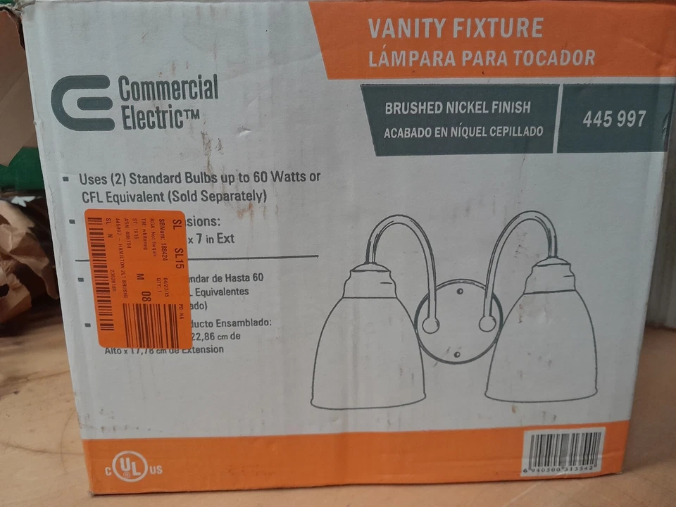 Tocador de baño eléctrico comercial 445 997 2 luces acabado zNickel Foto 2 de 2