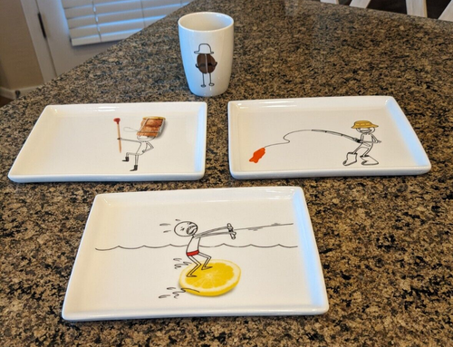 3 Crate And Barrel CB2 Oliver Appetizer Snack Plate Approx 6.5”x5” & Demi Glass