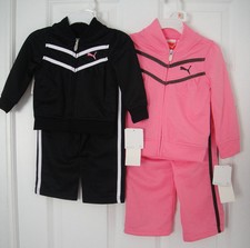 PUMA NWT Infant Girls 2PC Track Suit Jacket Pant Top Warm Up Pink Black 12 18 24
