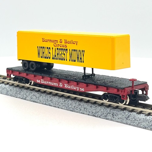 Ak-Sar-Ben Barnum Bailey Piggyback Flat Car Hopper Boxcar Circus Set 11 N Scale - Picture 3 of 20