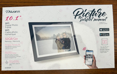 Aluratek 10'' LCD Picture Frame Wi-Fi Touchscreen Digital Photo Black 32GB - New