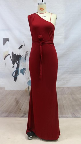abend party kleid schwarz one shoulder mit gürtel lang formell - Bild 8 von 8