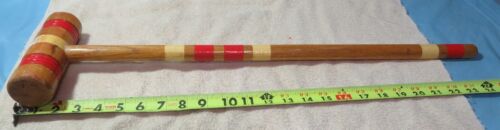 Vintage Croquet Mallet ORANGE & WHITE Band Wood