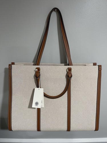 Tory Burch Blake Canvas Jumbo Tote In Natural Classic Cuoio NWT - Picture 5 of 21