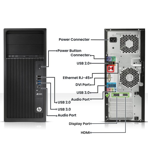 HP Z240 MT Gaming Computer Desktop PC i5-6500 16GB 1TB NVIDIA GT 730 Wi-Fi Win11 - Picture 2 of 6