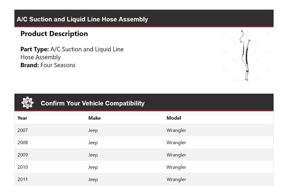 Para 2007-2011 Jeep Wrangler AC conjunto de mangueira de sucção e linha líquida 4 estações - Imagem 2 de 4