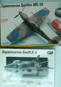 2 NIB Testors Supermarine Spitfire Mk Vb & Swift K-4 kits 418 & 943 1:72 