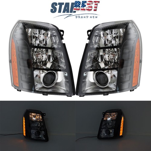 Pair Set For Cadillac Escalade 2007-2014 Headlight Replacement Clear Lens HID - Picture 10 of 12